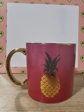 Pink Ceramic Pineapple Mug with Gold Handle